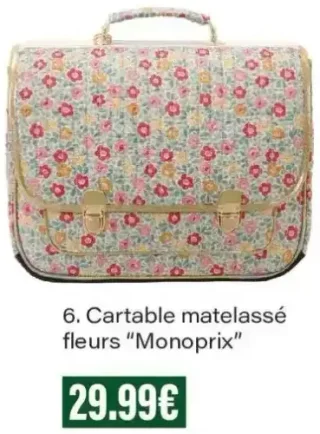 Cartable matelassé fleurs "Monoprix"