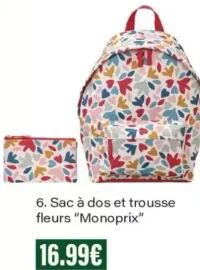 Sac à dos et trousse fleurs "Monoprix"
