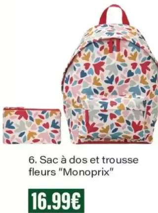 Sac à dos et trousse fleurs "Monoprix"
