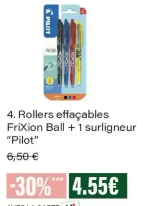 Rollers effaçables FriXion Ball + 1 surligneur Pilot