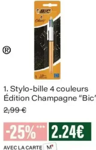 Stylo-bille 4 couleurs Édition Champagne Bic