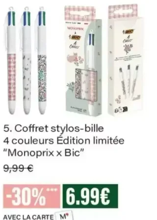 Coffret stylos-bille 4 couleurs Édition limitée Monoprix x Bic