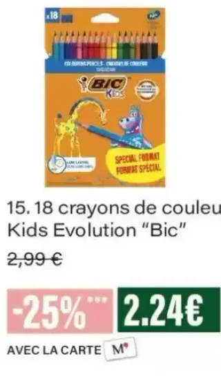 18 crayons de couleur Kids Evolution Bic