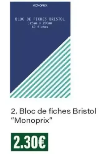 2. Bloc de fiches Bristol Monoprix
