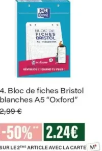 4. Bloc de fiches Bristol blanches A5 Oxford
