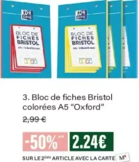 3. Bloc de fiches Bristol colorées A5 Oxford