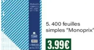 500 feuilles simples "Monoprix"