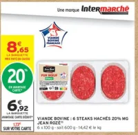 VIANDE BOVINE : 6 STEAKS HACHÉS 20% MG JEAN ROZÉ