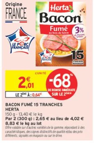 Bacon fumé 15 tranches Herta