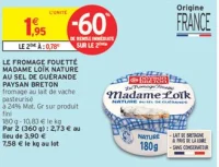 Le Fromage Fouetté Madame Loïk Nature au sel de Guérande Paysan Breton