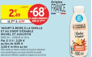 Yaourt à boire à la vanille et au sirop d'érable Michel et Augustin
