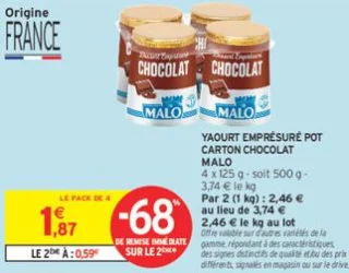 YAOURT EMPRÉSURÉ POT CARTON CHOCOLAT MALO