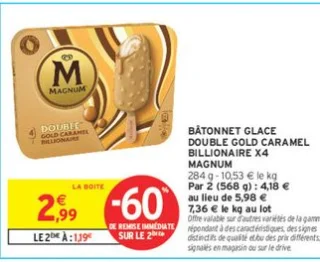 BÂTONNET GLACE DOUBLE GOLD CARAMEL BILLIONAIRE X4 MAGNUM