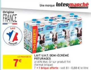 Lait U.H.T. Demi-Écrémé Pâturages