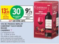 Vin de France Merlot Cabernet Sauvignon Rouge Cambras