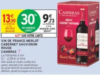 Vin de France Merlot Cabernet Sauvignon Rouge Cambras