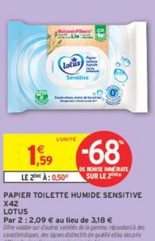 PAPIER TOILETTE HUMIDE SENSITIVE X42 LOTUS
