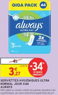 SERVIETTES HYGIÉNIQUES ULTRA NORMAL JOUR X44 ALWAYS