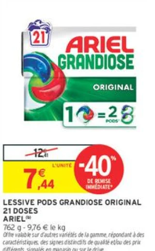 LESSIVE PODS GRANDIOSE ORIGINAL 21 DOSES ARIEL