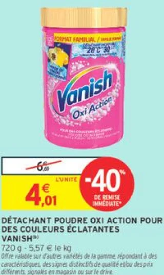 DÉTACHANT POUDRE OXI ACTION POUR DES COULEURS ÉCLATANTES VANISH