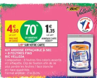 Kit ardoise effaçable à sec + 8 feutres fins Bic Velleda