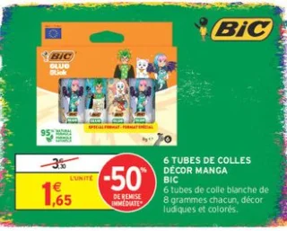 6 tubes de colles décor manga Bic