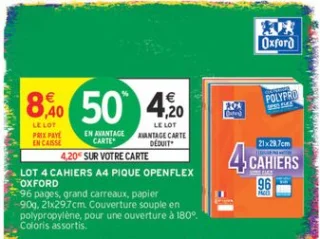 Lot de 4 cahiers A4 pique Openflex Oxford