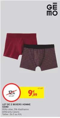 LOT DE 2 BOXERS HOMME GEMO