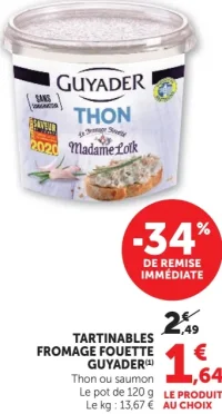 Tartinables Fromage Fouette Guyader Thon ou saumon