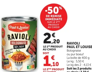 Ravioli Paul et Louise Bolognese ou pur boeuf