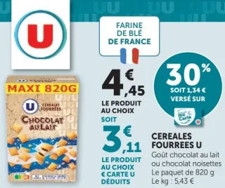 CEREALES FOURREES U Goût chocolat au lait