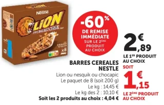 Barres Céréales Nestle Lion, Nesquik ou Chocapic