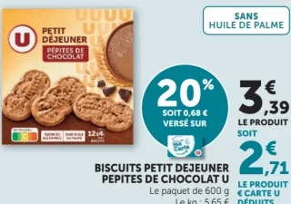 Biscuits Petit Déjeuner Pépites de Chocolat U