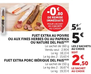 Fuet extra au poivre, aux fines herbes, au paprika ou nature Du Pays