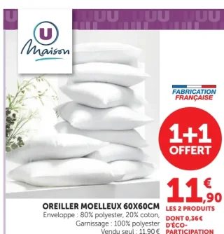 Oreiller moelleux 60x60cm U Maison