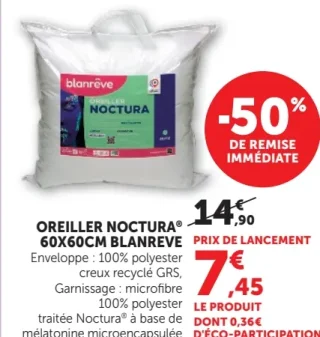 Oreiller Noctura 60x60cm Blanrêve