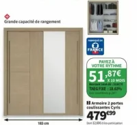 Armoire 2 portes coulissantes Cyris