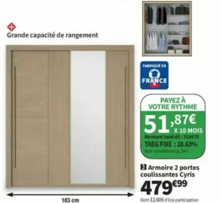 Armoire 2 portes coulissantes Cyris