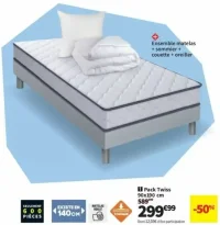 Pack Twiss Merinos Ensemble matelas + sommier + couette + oreiller 90x190 cm