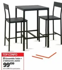 Ensemble Table + 2 tabourets Jamie