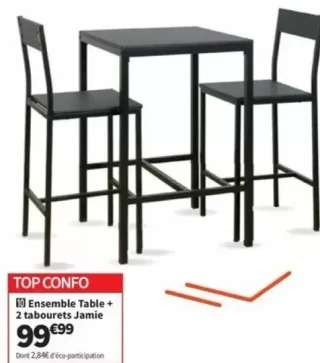 Ensemble Table + 2 tabourets Jamie