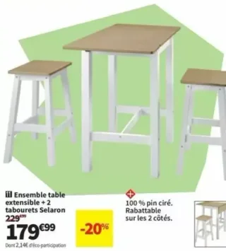Ensemble table extensible + 2 tabourets Selaron