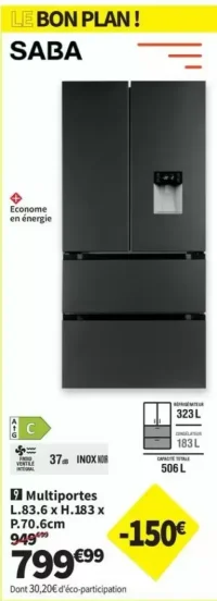 Réfrigérateur Multiportes SABA L.83.6 x H.183 x P.70.6cm