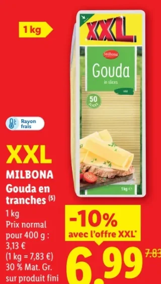 Milbona Gouda en tranches XXL