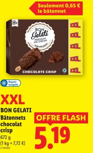 BON GELATI Bâtonnets chocolat crisp XXL