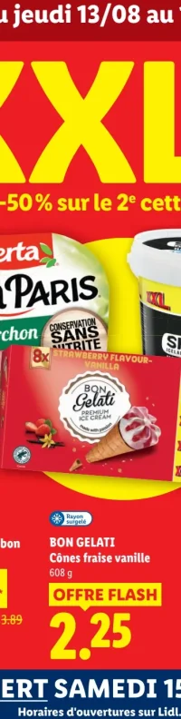 BON GELATI Cônes fraise vanille