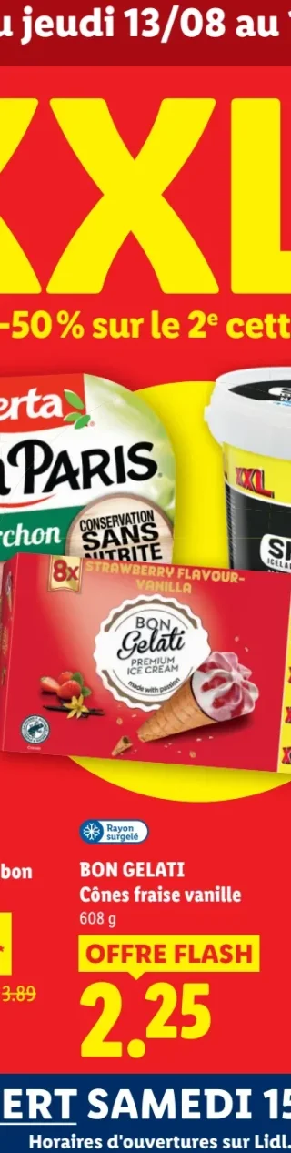 BON GELATI Cônes fraise vanille