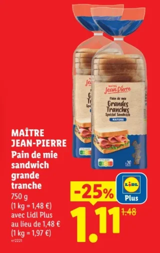 MAÎTRE JEAN-PIERRE Pain de mie sandwich grande tranche
