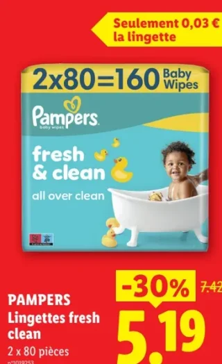 Pampers Lingettes fresh clean 2 x 80 pièces