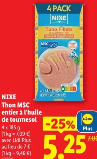 NIXE Thon MSC entier à l'huile de tournesol
